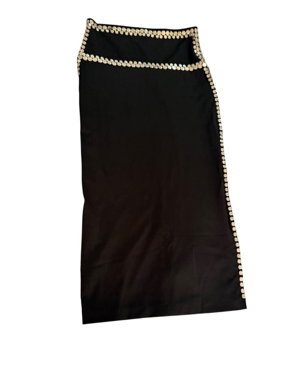 Norma Kamali Womens Silver Studded Midi Skirt Size Medium Black Pull On Casual